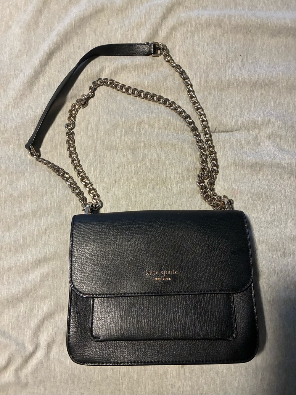 kate spade Black Leather Crossbody with Gold Chain Strap